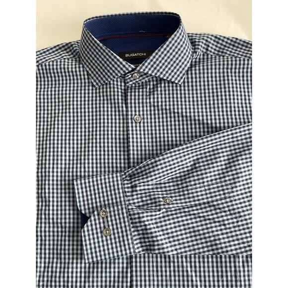 NEW BUGATCHI CASUAL SHIRT CLASSIC FIT SIZE M 100% COTTON BLUE PLAID (CO- 40) - Picture 5 of 5